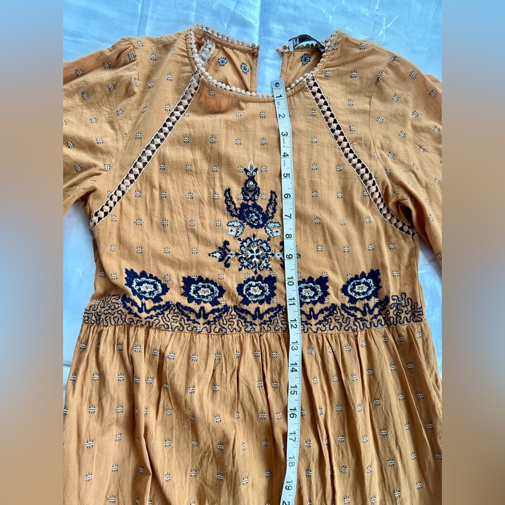 Zara TRF Woman Embroidered Mustard Midi Dress - Picture 8 of 15